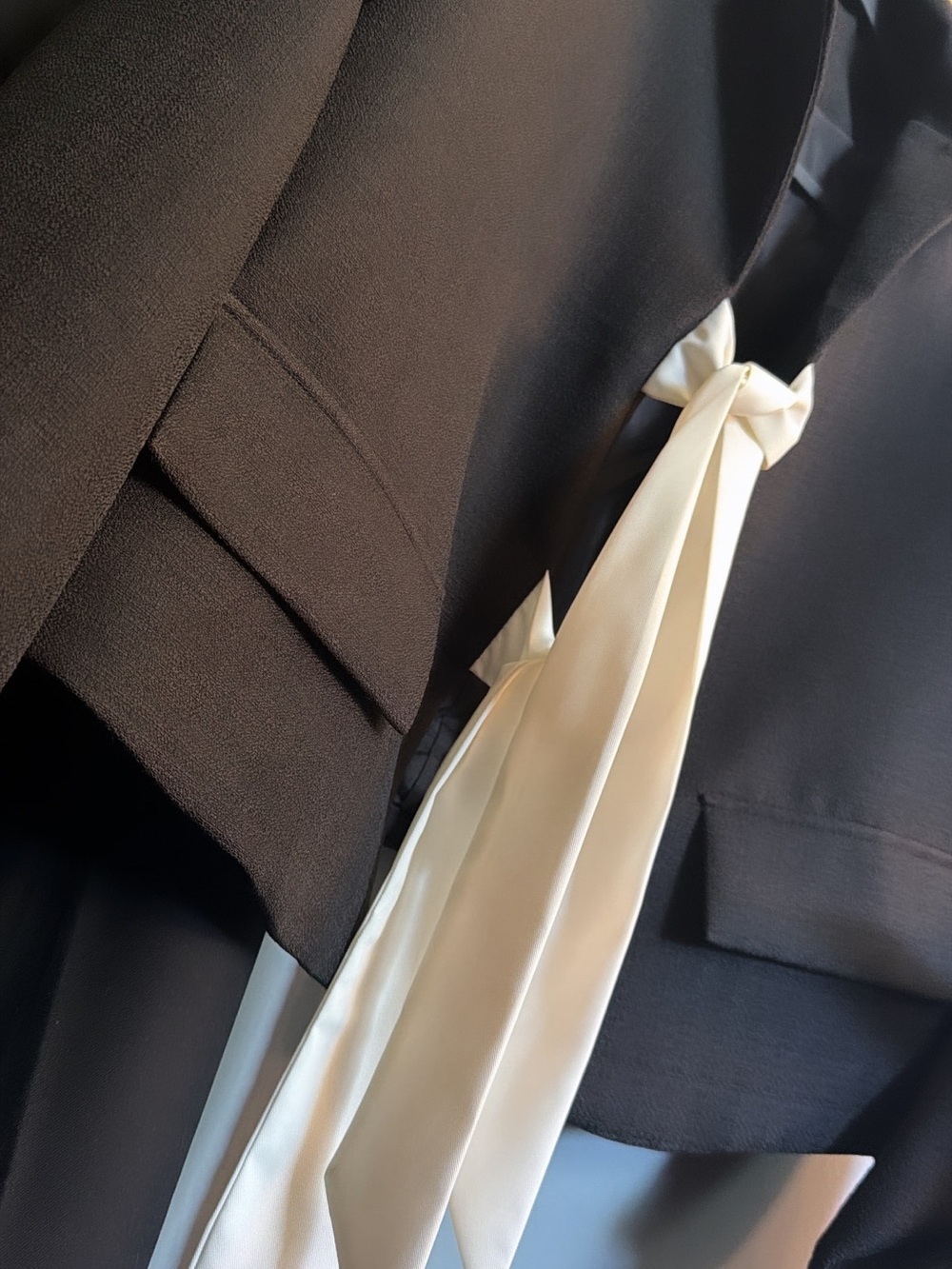 Black Blazer with Ivory Satin Front Bows | Size L/XL